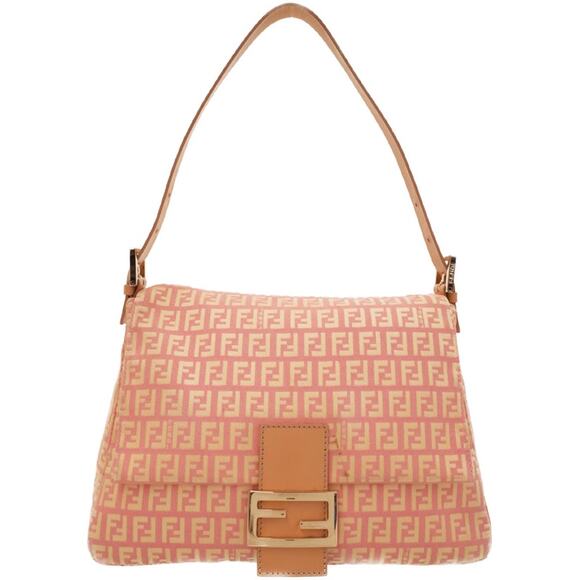 Fendi Handbags - Authentic FENDI Mamma Zucca Zucchino Bucket Baguette Pink Beige Flap Bag Purse
